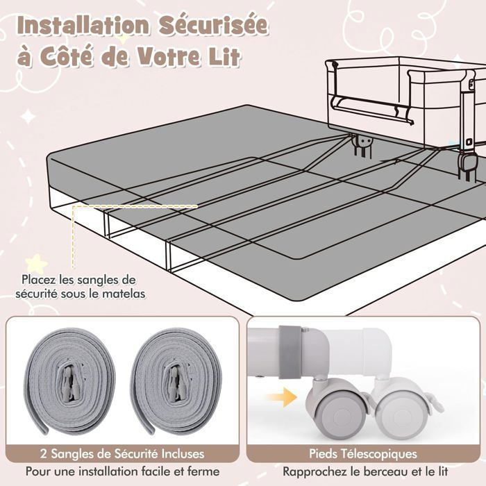 COSTWAY Baby Co-Sleeping Cot with 2.5cm Mattress - From Birth - 9 kg - 6 Height Positions - 4 Wheels - Portable and Foldable - Storage Shelf - Beige