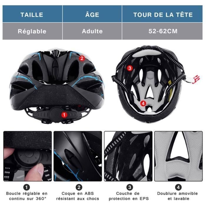 Adult Bike Helmet for Men and Women with Visor, Helmet for Mountain Bikes, Electric Scooters, Head Circumference 52-62CM, Black and Blue