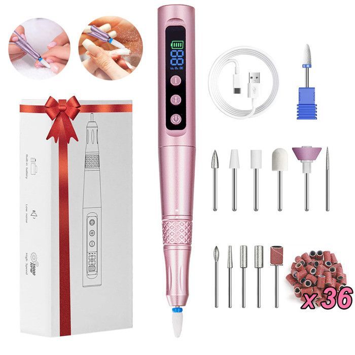 Ponceuse à Ongle Sans Fil 35000 tr/min - 35 Vitesses Réglables - 12 en 1 Lime à Ongles Electrique Professionnelle Rechargeable