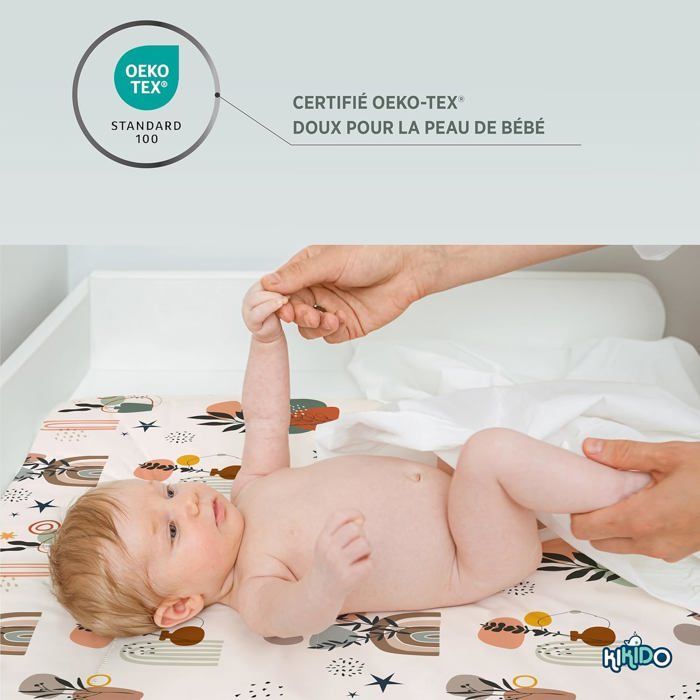 Kikido Matelas a Langer Bebe 50x70 Nature, Matelas Table a Langer Lavable pour Changer le Couche, Matelas à Langer Bébé Imperméable