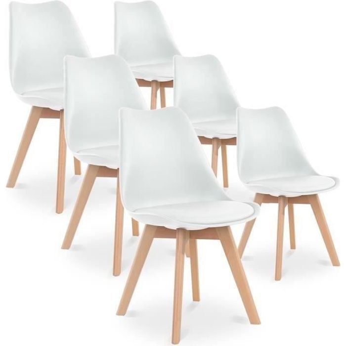 Sillas CATHERINA – Estilo escandinavo, madera, blancas (Juego de 6)