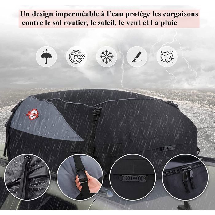 Sac De Toit Voiture - TOOLUCK - 425L - Coffre Toit Pliable - 900D Tissu d'Oxford et PVC - Convient avec/sans Galerie de Toit