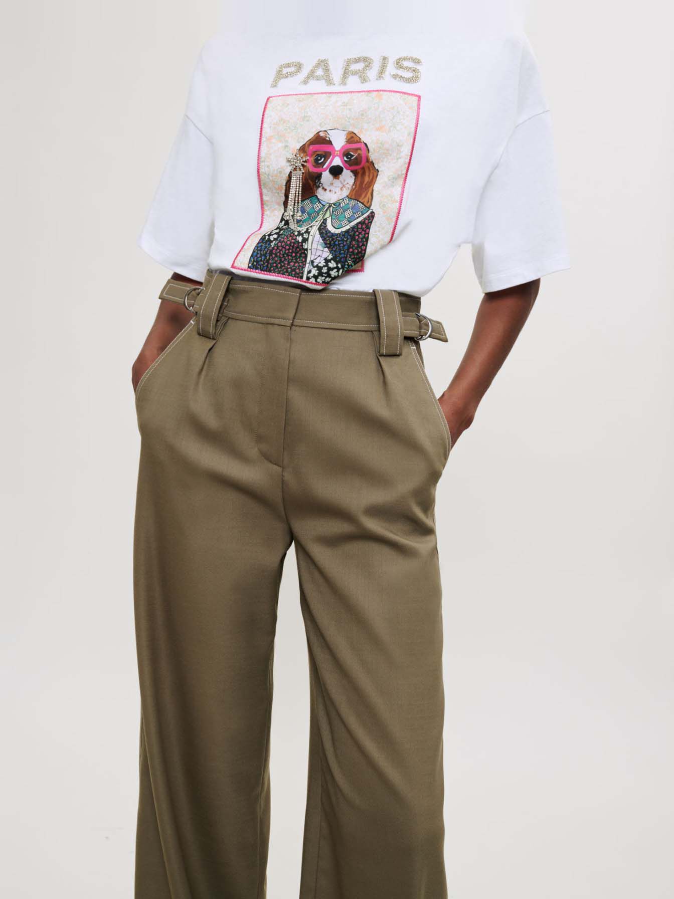 Pantaloni de costum cu talie înaltă - Kaki