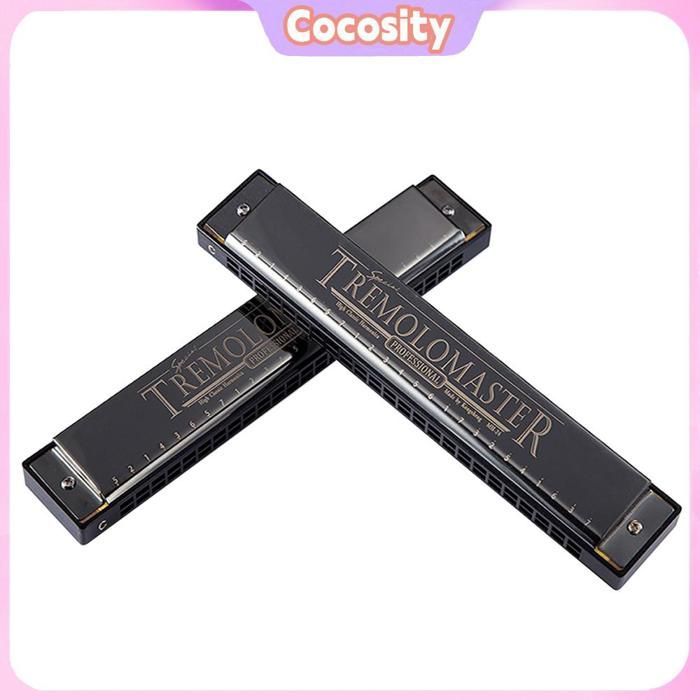 Cocosity 24-Loch-Mundharmonika, elegante schwarze Tremolo-Mundharmonika, C-Ton-Mundharmonika für Spieler, Musikstücke, schwarz