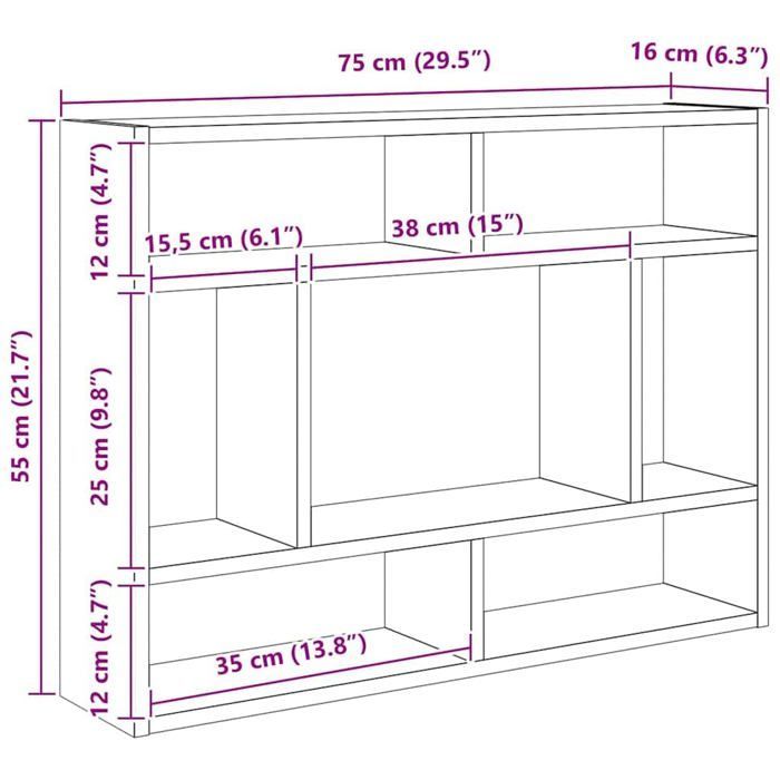 vidaXL Wandplank van bewerkt hout - Zwart eiken - 75x16x55 cm - Wandmontage - Massief acaciahout