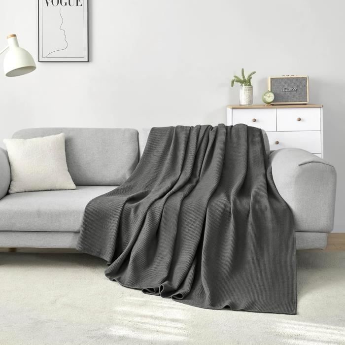 Colcha WOLTU 100% algodón, manta para sofá, cubrecama, manta ligera tipo gofre, 150x200cm, gris oscuro W0UTT0066