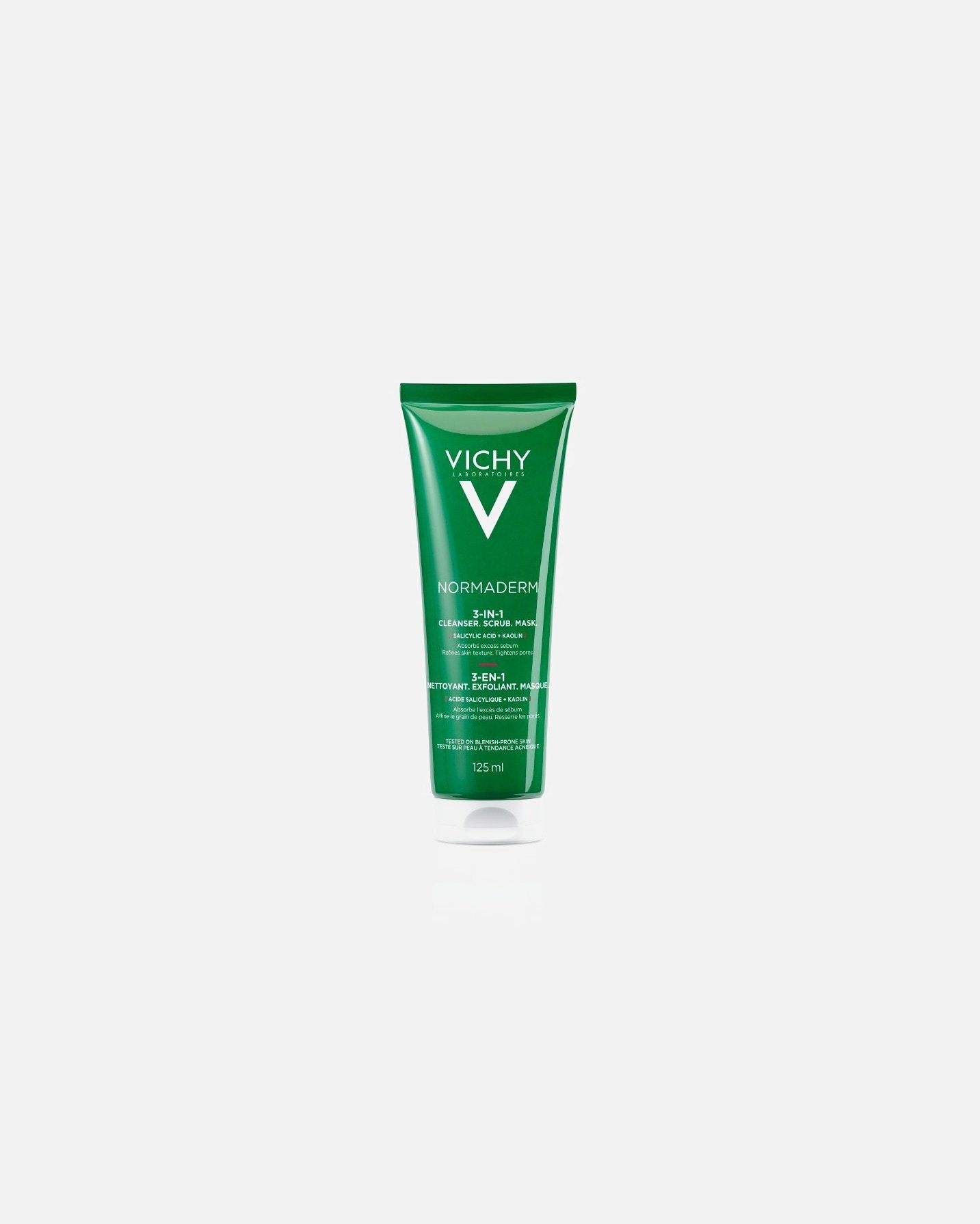 Vichy Normaderm 3-in-1 attīrošais krēms: attīrošs līdzeklis, skrubis, maska – 125 ml