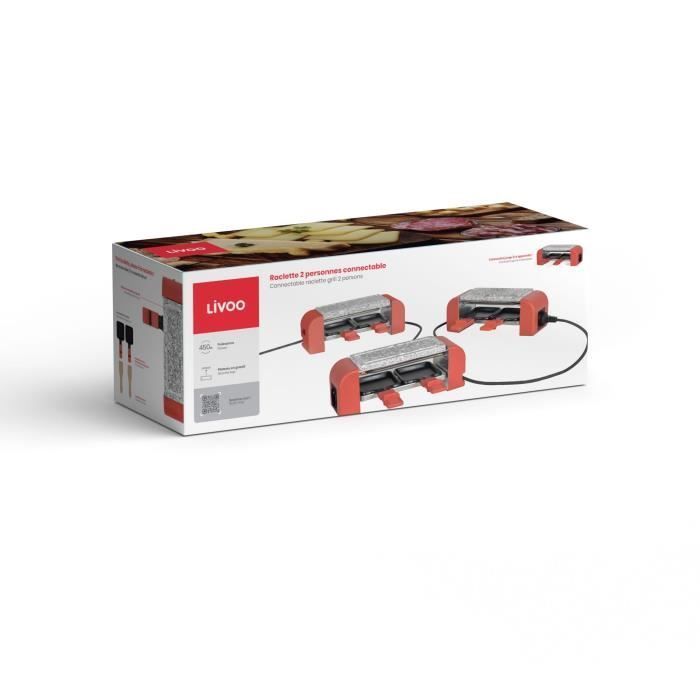 Connectable raclette grill for 2 people - LIVOO - DOC310R - 450W - 2 people - Automatic thermostat - 2 wooden spatulas and 2 raclette pans