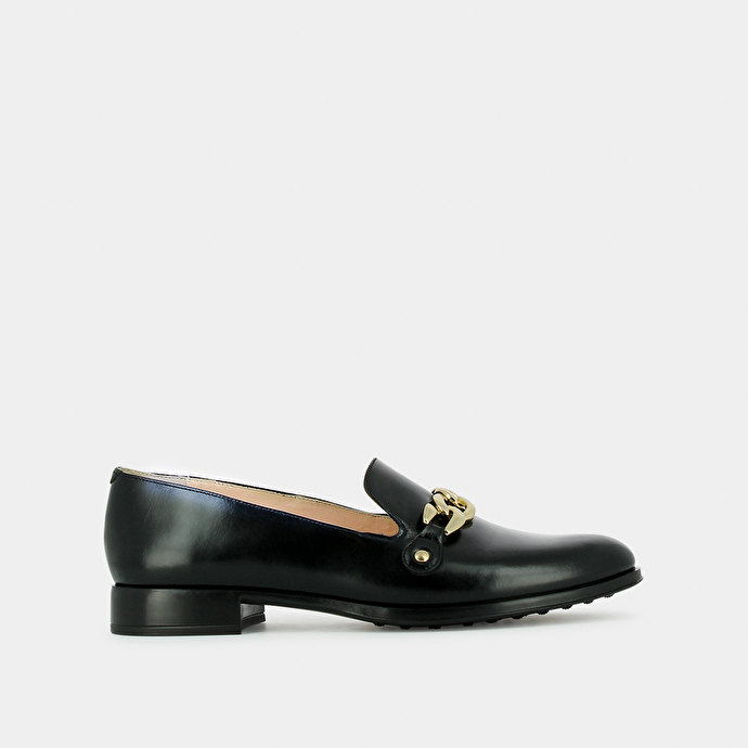 Mocassins à boucles dorées  en cuir noir