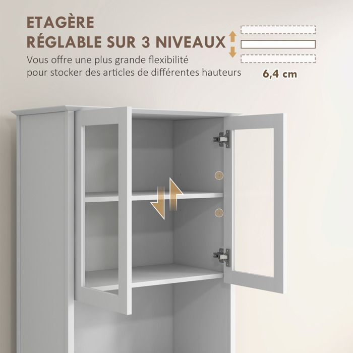 Buffet de cuisine HOMCOM meuble de rangement placard 2 portes 3 tiroirs et niche centrale dim. 68L x 38l x 172H cm MDF blanc