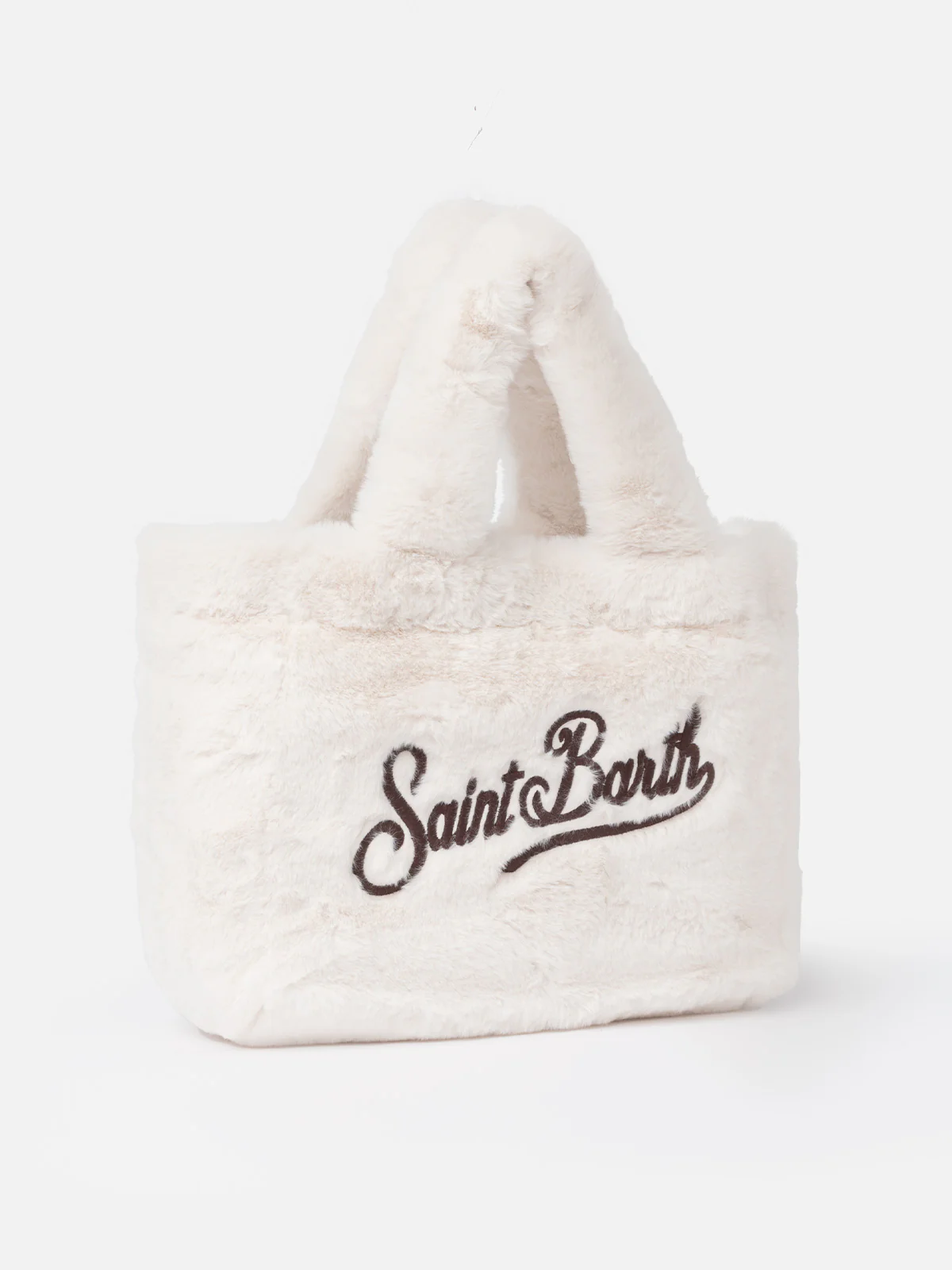 Colette Mini Vanity Winterhandtas met wit pluizig effect en Saint Barth-logo | Comfortabele en chique winteressential | MC2 Saint Barth