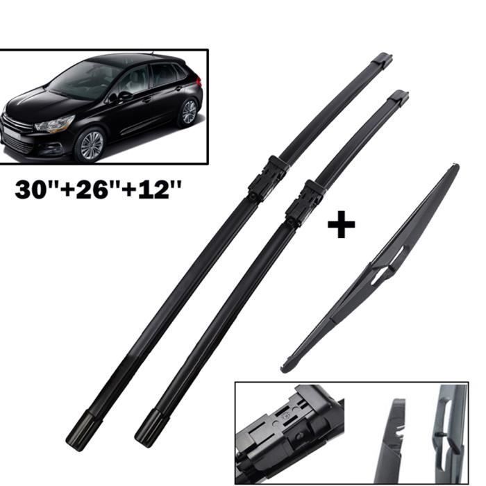 Juego de 3 piezas de limpiaparabrisas delanteros y traseros para Citroën C4 Hatchback 2010-2017 (2016-2015, 2014) con parabrisas de 30