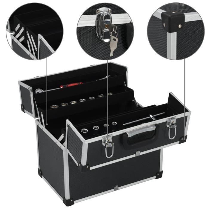Caja de herramientas, estuche de herramientas, carro de herramientas, caja de herramientas, almacenamiento, archivador, 38 cm, negro