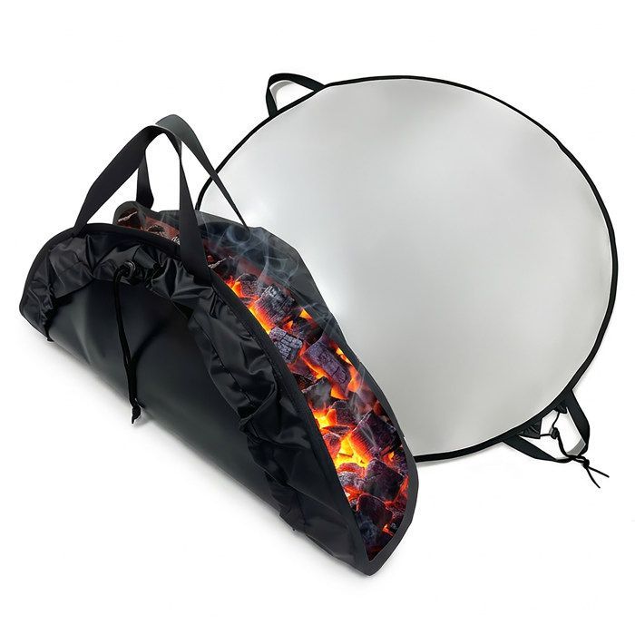Tapete redondo à prova de fogo Relaxdays para churrasqueiras e lareiras, Ø 60 cm, proteção para o piso, 5 camadas, preto/prata