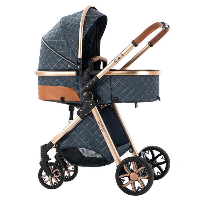 Poussette 3 en 1 Magic ZC Poussettes combinées Poussette trio Jusqu'à 15KG 0-3ans Avec sac à main Avec habillage pluie Bleu