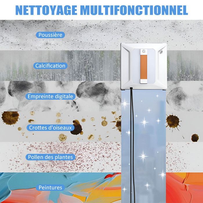 Robot Nettoyeur de Vitres - 4 Pulvérisation Ultrasonique Buses - Planification Intelligente du Trajet - Nettoyage Sans Angle Mort