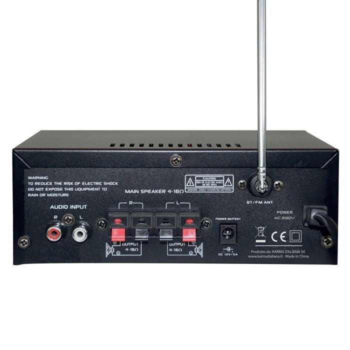 Amplificador estéreo HiFi Karma PA-2362BT, 2x 30W, USB, SD, Bluetooth, rádio FM, controle remoto, 2 entradas para microfone.