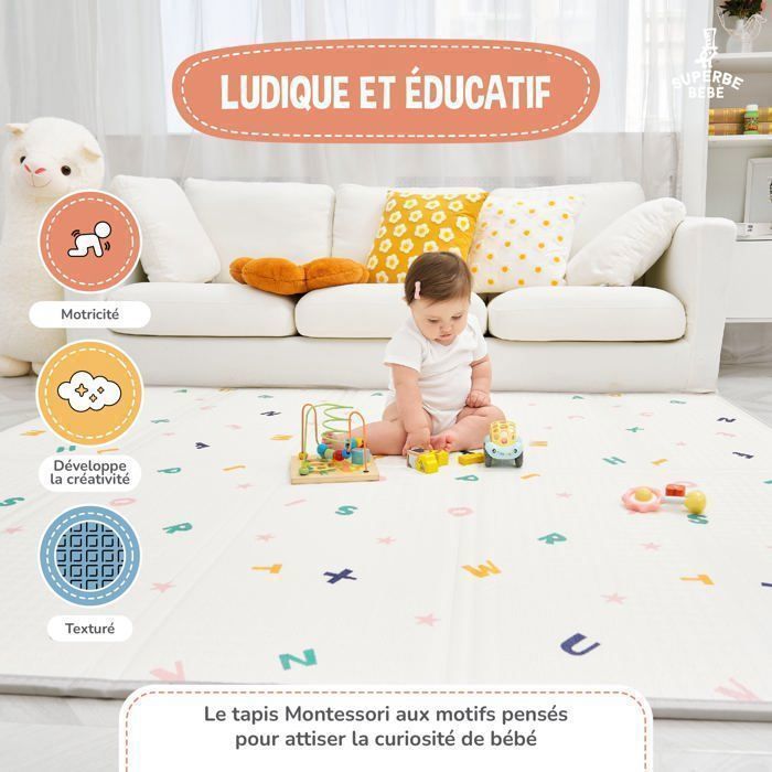 Tappetino da gioco pieghevole, reversibile e impermeabile - 180x150x1cm | Tappetino da gioco in schiuma per bambini - ROAD | SUPERBE BABE