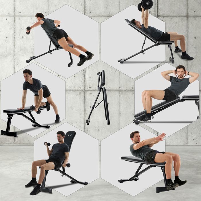 ISE Banc de Musculation incliné ,Pliable ,Dossier réglables en 6 Positions, Formation d'exercice Max 120KG SY-5021