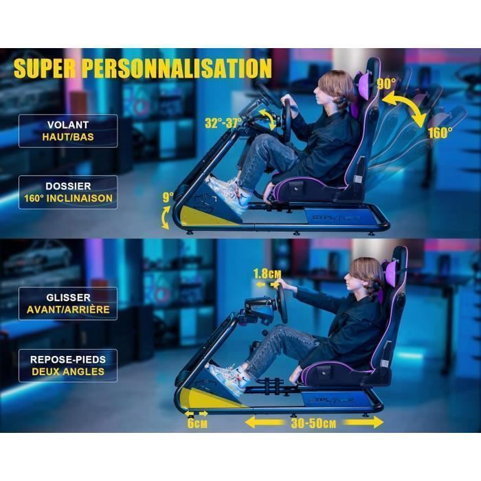 Simulador de conducción, soporte para volante, asiento de simulación para PC con altavoces, morado.