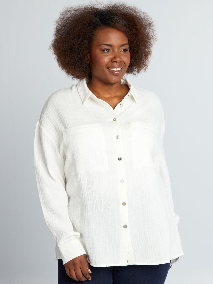Blusa lisa de gaze de algodão - BRANCA