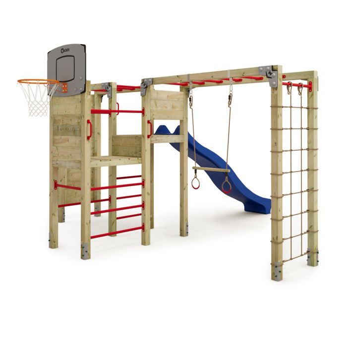 WICKEY FIT Cross1085 Speel- en fitnessstation – 300 cm glijbaan en hangladder – Calisthenicsstructuur voor in de tuin – 5 jaar garantie*
