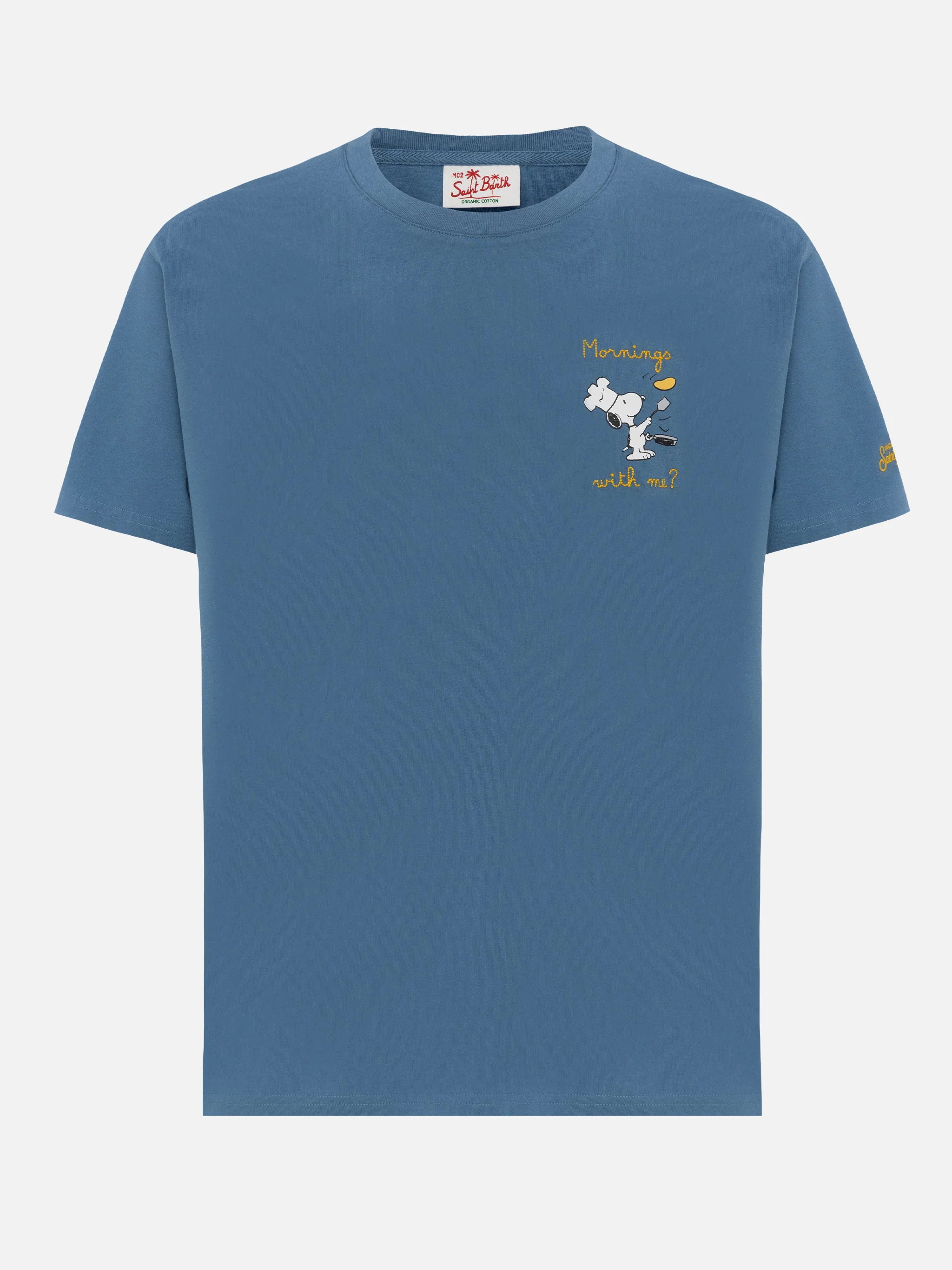 Heren T-shirt van biologisch katoen met St. Barth Snoopy Chef-borduurwerk | SNOO