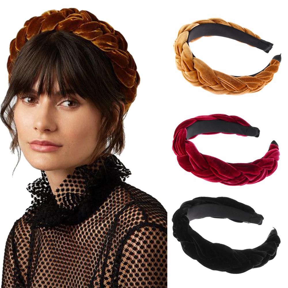 1 Tiara de Cabelo Elegante em Veludo para Mulheres e Meninas, Cor Sólida, Trançada, Faixa de Cabelo Torcida e Doce, Acessórios para Cabelo.