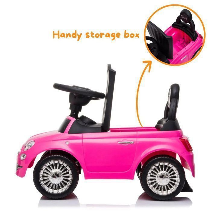 Fiat 500 giocattolo cavalcabile - Auto per bambini con licenza ufficiale, adatta a bambini da 1 a 3 anni - Rosa - Clacson e bagagliaio - Ausilio per camminare
