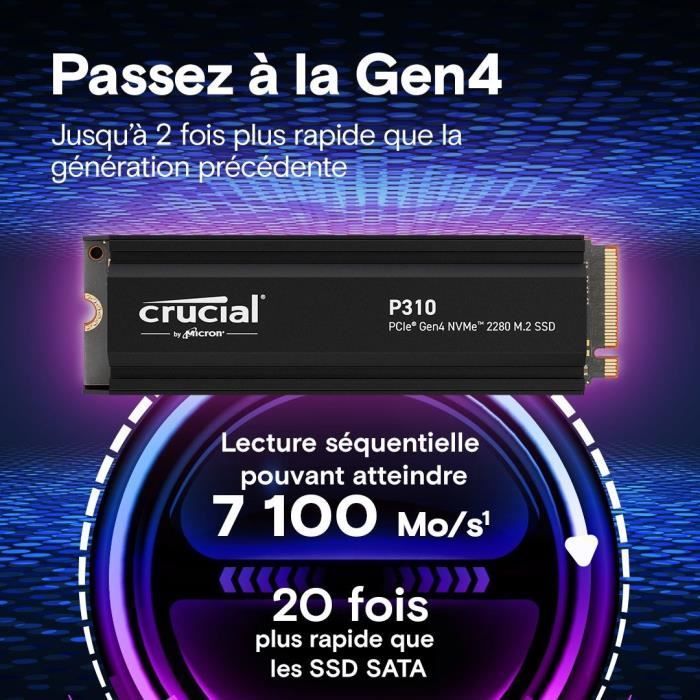 CRUCIAL - P310 - Disque SSD Interne - 2TB - Gen4 - NVMe M.2 - Jusqu'à 7100 Mo/s