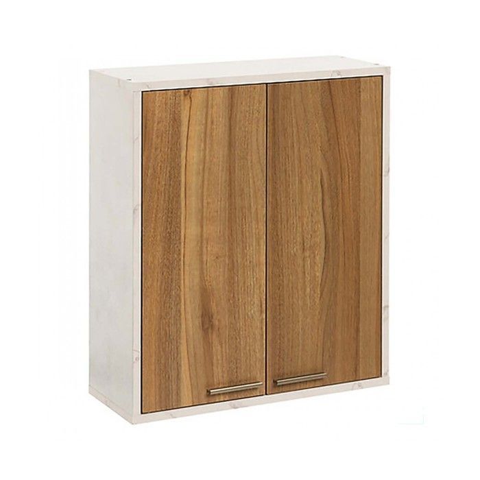 Armario de pared de cocina con 2 puertas + 1 estante extraíble, color marrón/blanco - Largo 52 x Profundidad 20 x Alto 59 cm