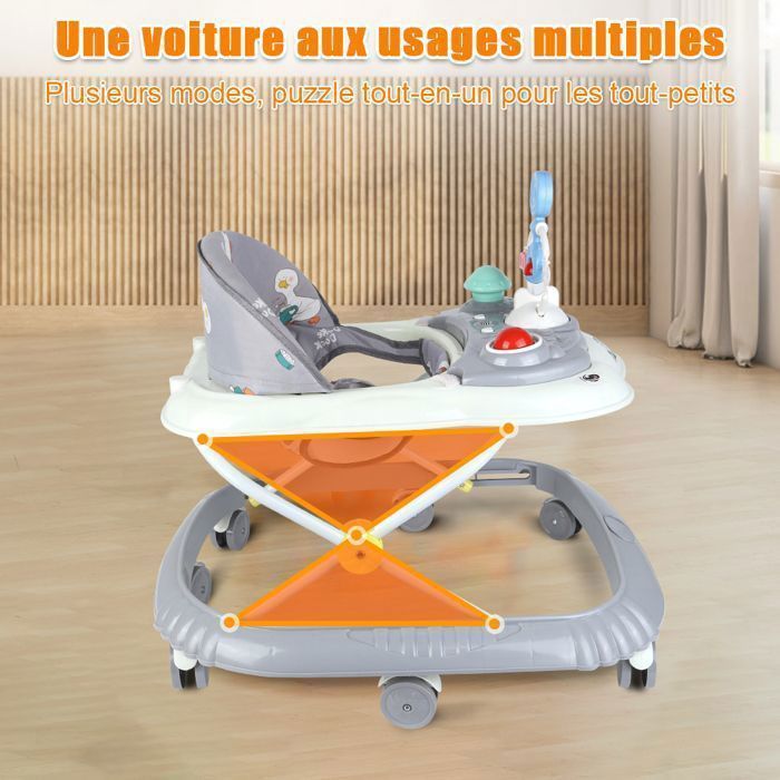 Andador convertible 3 en 1 para bebés, ideal para niñas y niños - XUANYU - Con música y ruedas silenciosas - Ajustable - Antivuelco - 58*55*65cm - Gris