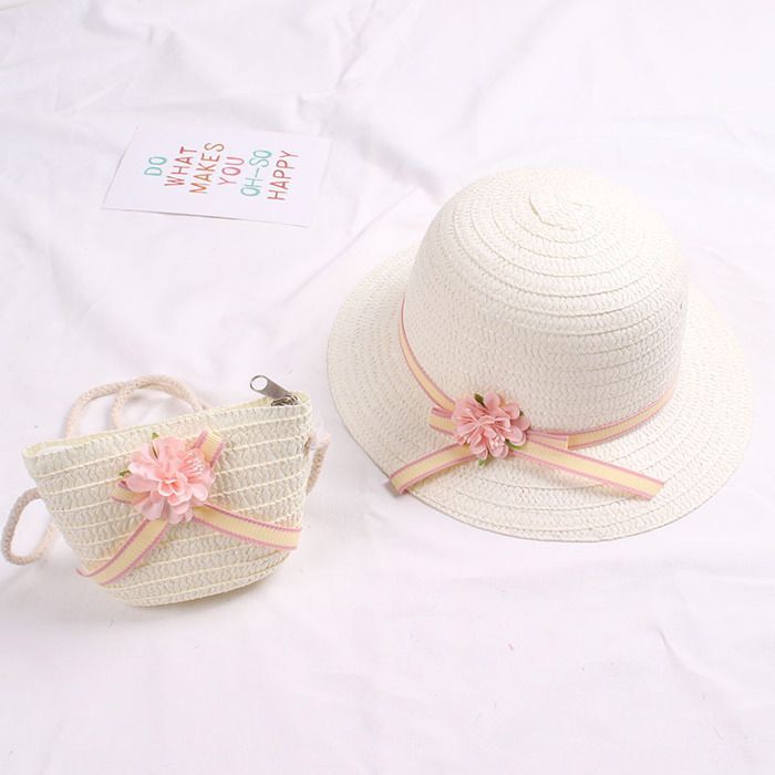 FUNMOON Sombrero de paja transpirable para niño, sombrero de sol para bebé con bolso, protección UV y colección de verano - 613021