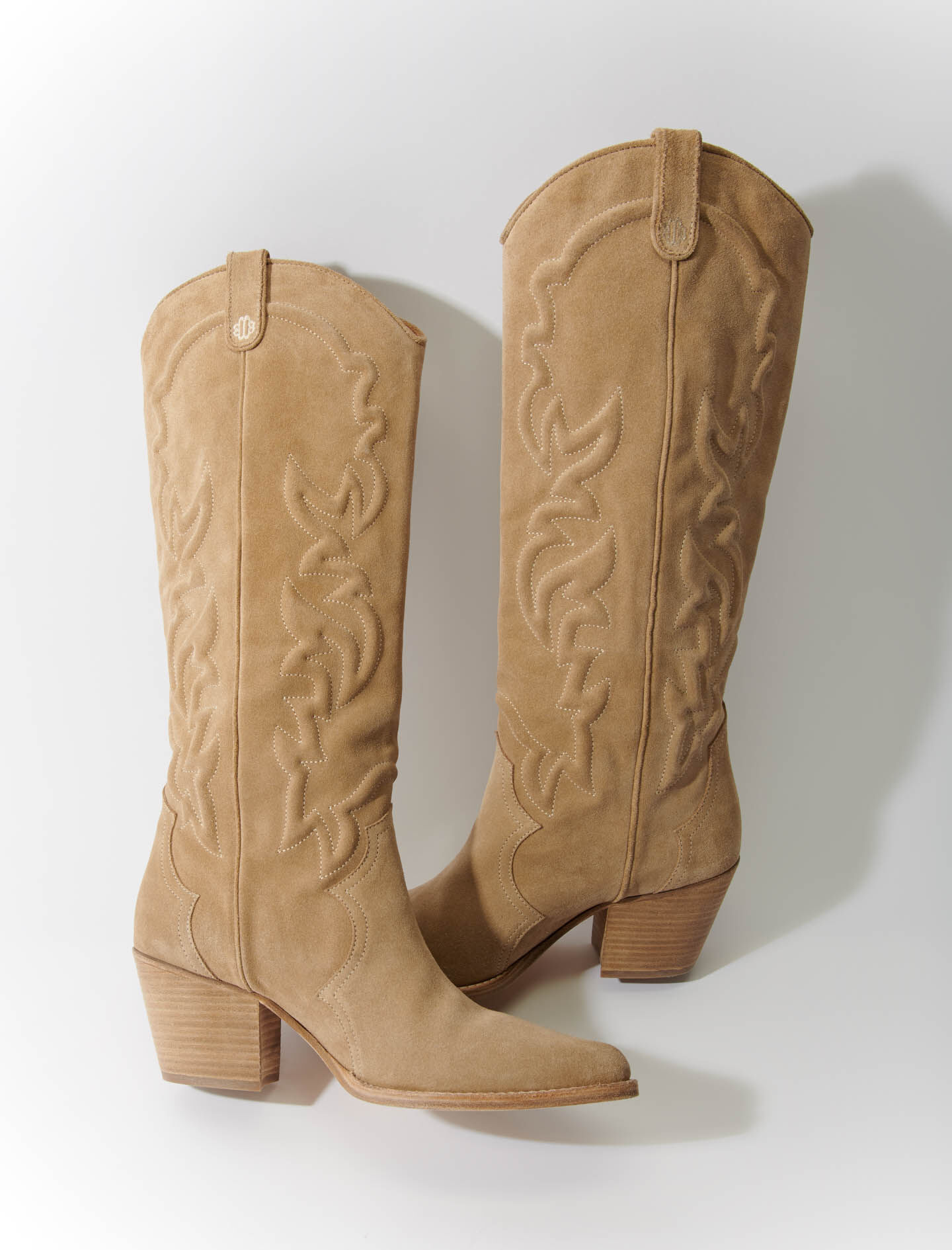 Beige cowboy-saapas kirjailtua nahkaa - Beige