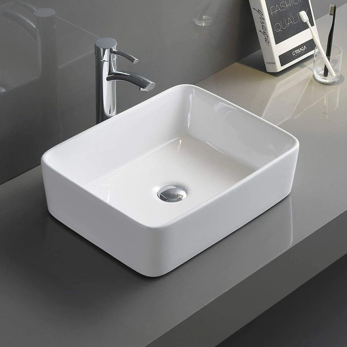 Lavabo cuadrado de cerámica para encimera, blanco, 40x30x13cm