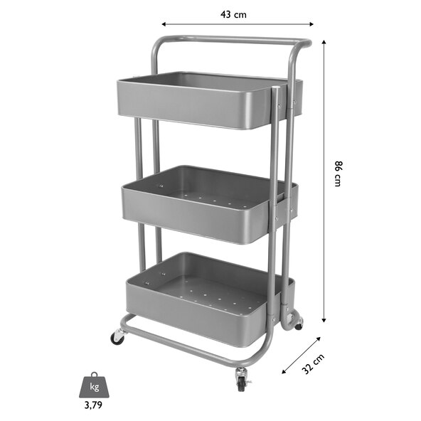 Trolley met handvat, grijs
