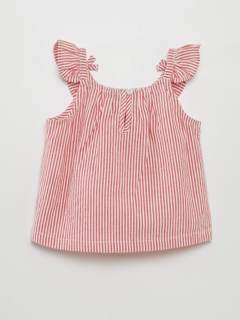 Gestreept topje met ruches - ROOD