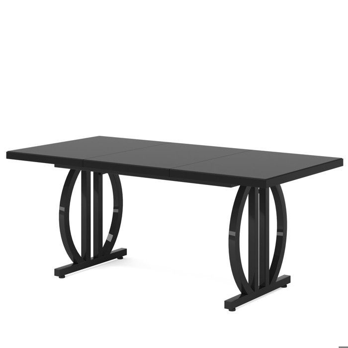 Table à manger - 160×80×75 cm table de cuisine - rectangulaire avec structure en métal - convient pour 6 personnes - noir