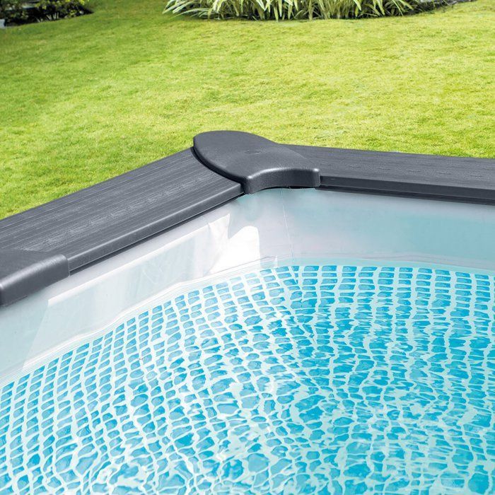 Kit de piscina tubular desmontable Intex - Grafito - 400 x 300 cm - Rectangular (escalera, válvulas, filtro, cubierta) - 26396GN
