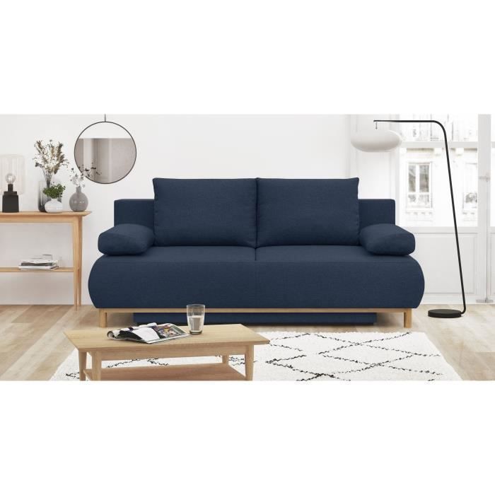 Sofá conversível de 3 lugares - MIKA - Tecido azul escuro - Compartimento de armazenamento - L 192 x A 84 x P 93 cm