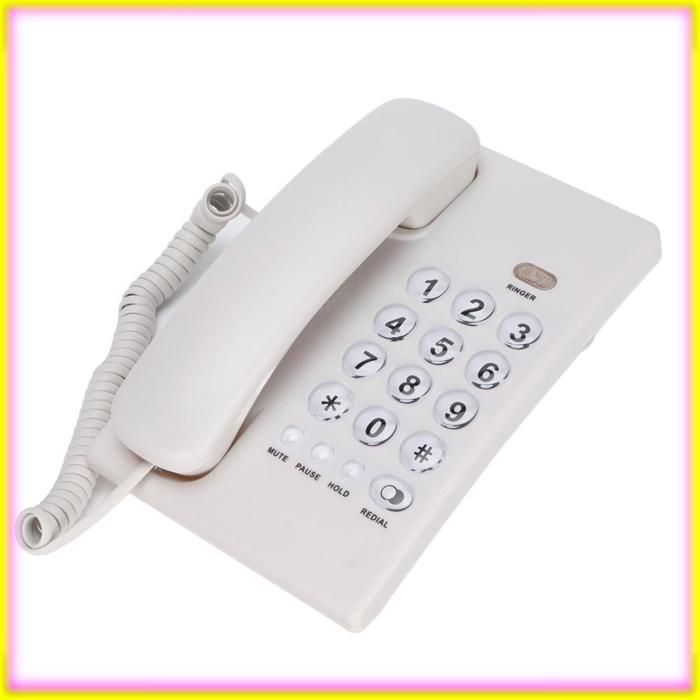 keenso téléphone de bureau KXT504 téléphone filaire de bureau téléphone fixe multifonctionnel à grand bouton pour gps piece Blanc