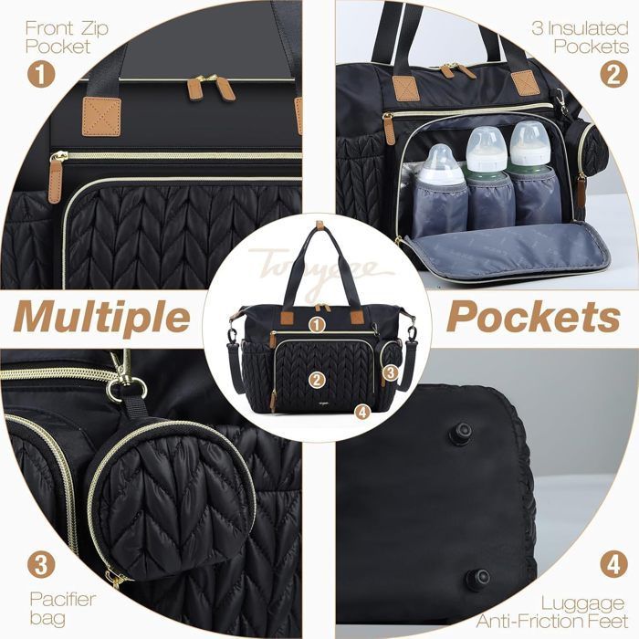 Bolso cambiador grande con cambiador integrado, práctico y elegante - Negro - 11,8