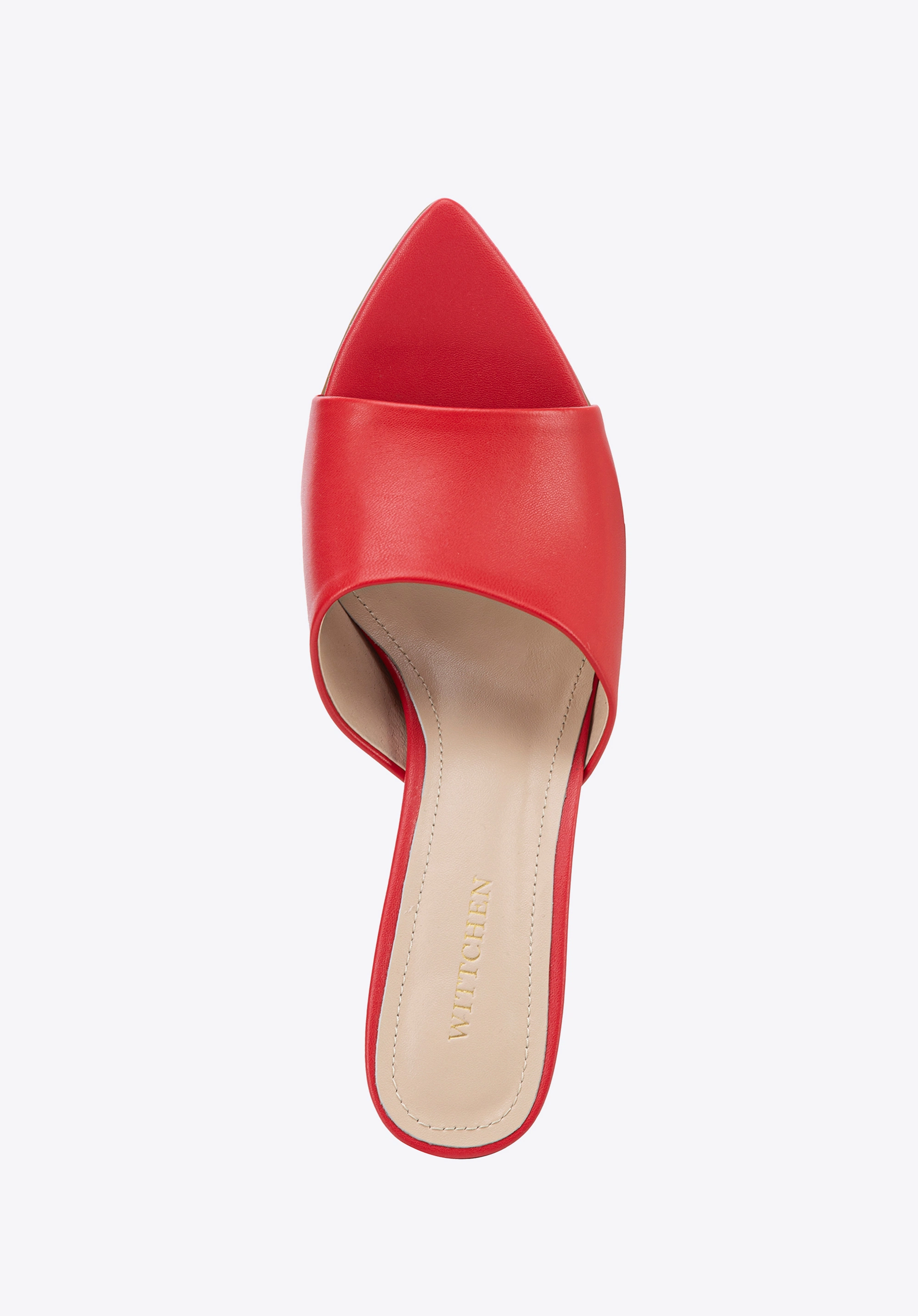 Damskie klapki ze skóry na obcasie czerwone