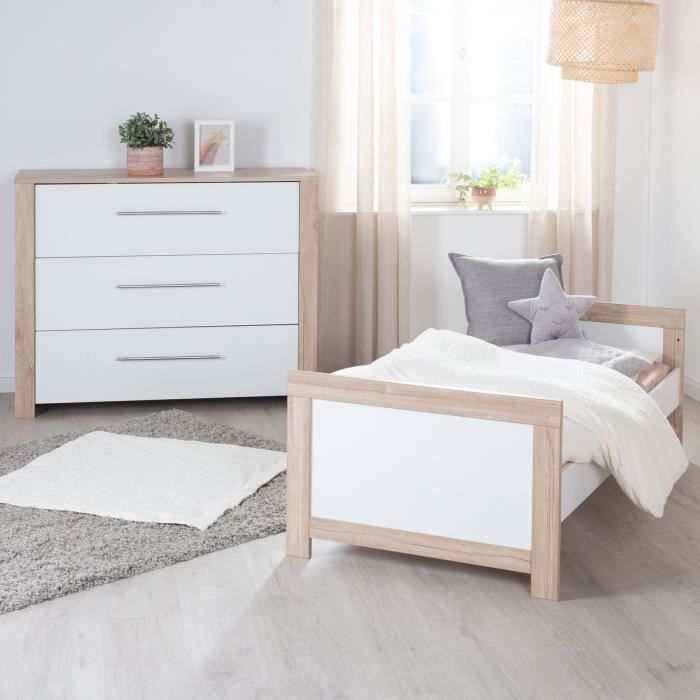 Conjunto de dormitorio ROBA Baby Duo - Malo - Cuna convertible de 70x140 cm + cambiador con mesa cambiador extraíble - Blanco - Acabado en roble