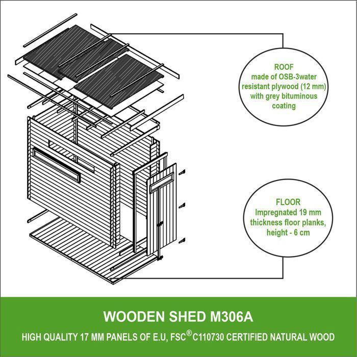 Caseta de jardín de madera - CON SUELO TRATADO - Timbela M306A-M306G - El chalet de madera