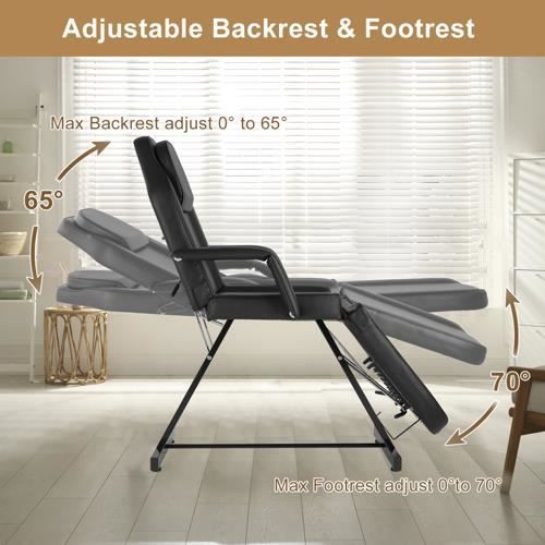 Table de Massage portable pliante des pieds en aluminium à 3 sections avec tabouret-Noir