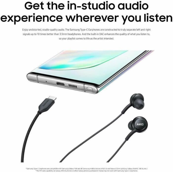 Casque intra-auriculaire SAMSUNG AKG EO-IG955 type-c avec micro filaire pour GALAXY NOTE - Noir