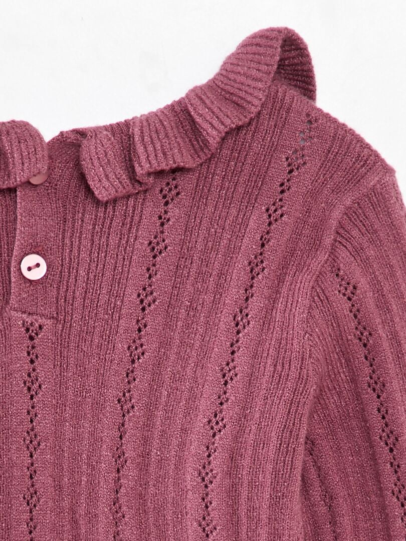 Suéter de tricô vazado com gola franzida - ROSA