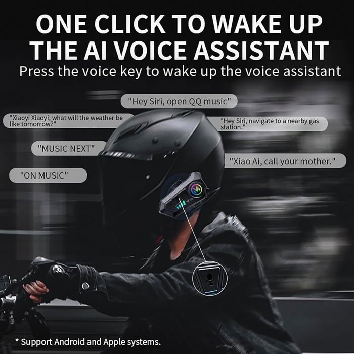 Intercomunicador para motocicleta - 1000 mAh - Bluetooth 5.3 - Apto para todo tipo de cascos - 1 unidad