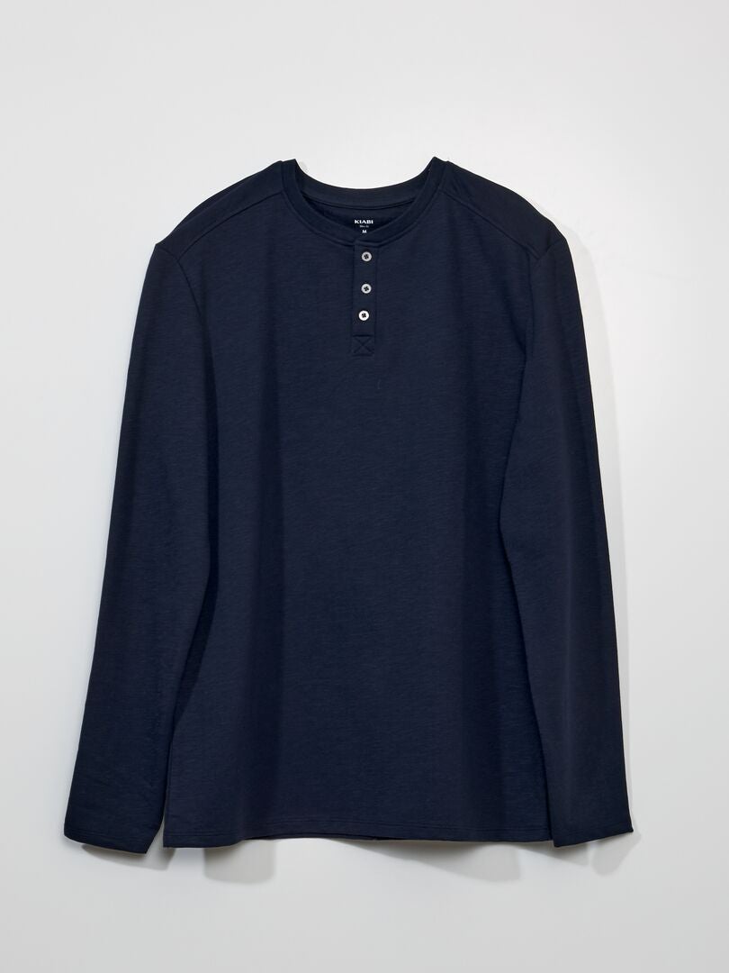 Camiseta Henley de cor sólida - Azul Marinho